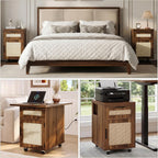iPormis End Table with Charging Station, 15.7''-31.5'' Narrow Folding Side Table with Flip Top & Drawer, Wooden Sofa Couch Table with Storage Cabinet & Wheels, for Small Spaces Living Room, Walnut