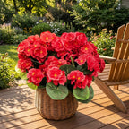 Artificial Geranium Fake Flowers for Outdoors Decoration, 4 Bundles Silk Geraniums Red Flower UV Resistant Look Real Faux Plants for Front Door Garden Porch Planter Patio Balcony Yard Indoor Home