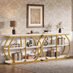 Tribesigns 41.3" Console Table, Industrial 3-Tier Entryway Table with Arched Metal Frame and Storage Shelves for Living Room, Hallway, White Gold