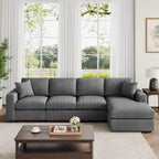 VANOMi 119" L-Shaped Sectional Sofa with Reversible Chaise, Modern Corduroy Couch with Deep Seats, 4-Seater Upholstered Sofa for Living Room or Apartment, Dark Grey