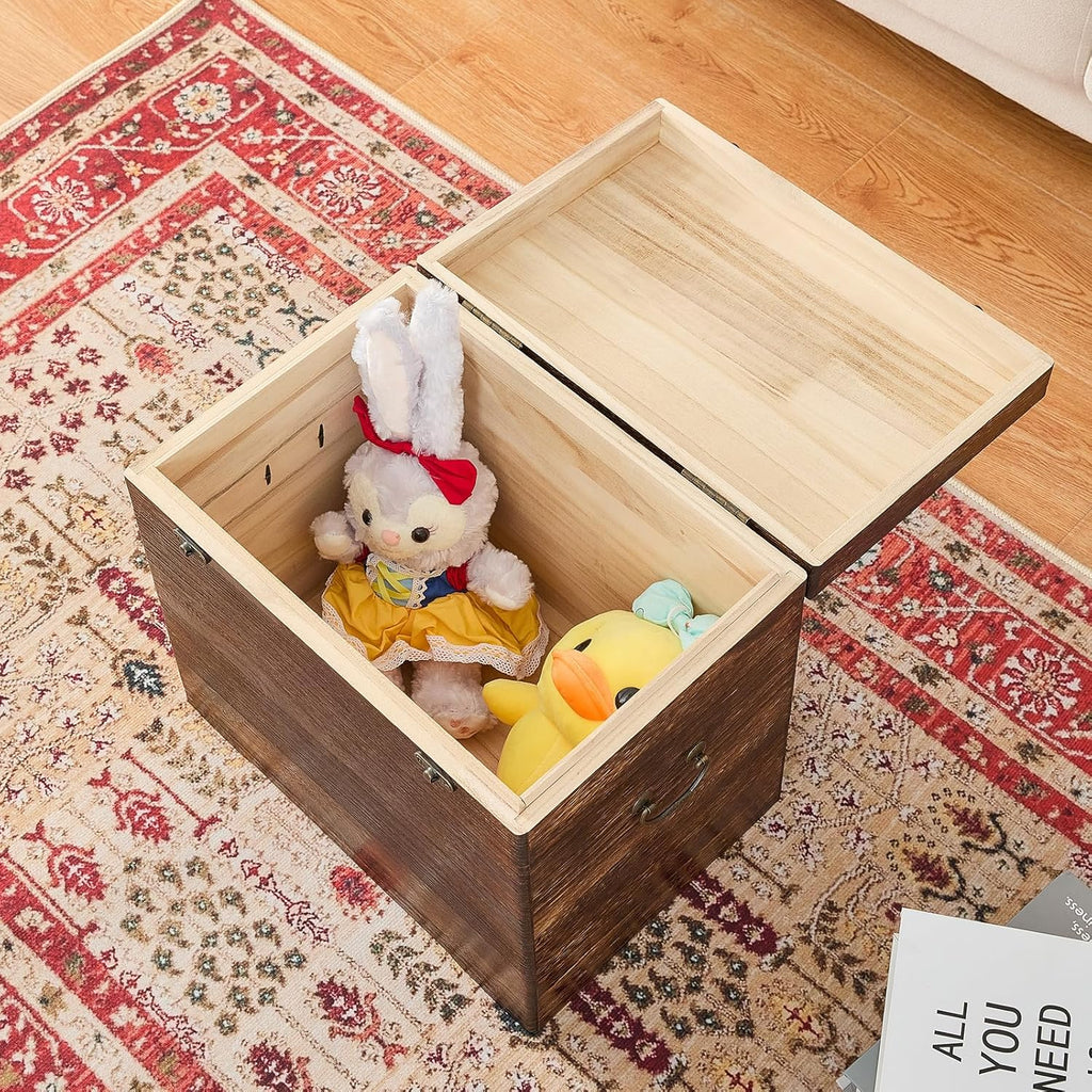 Wooden Storage Chest,Rustic Trunk Box,Storage Box for Living Room, Bedroom, Entryway,Dark Brown (S)
