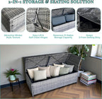 GIANGSUNNY 3 Patio Furniture Set with Storage, Outdoor Sectional Wicker Rattan Conversation Set with Loveseat & Glass Coffee Table, All-Weather Patio Seating (Grey, 3Pcs Set with Storage)