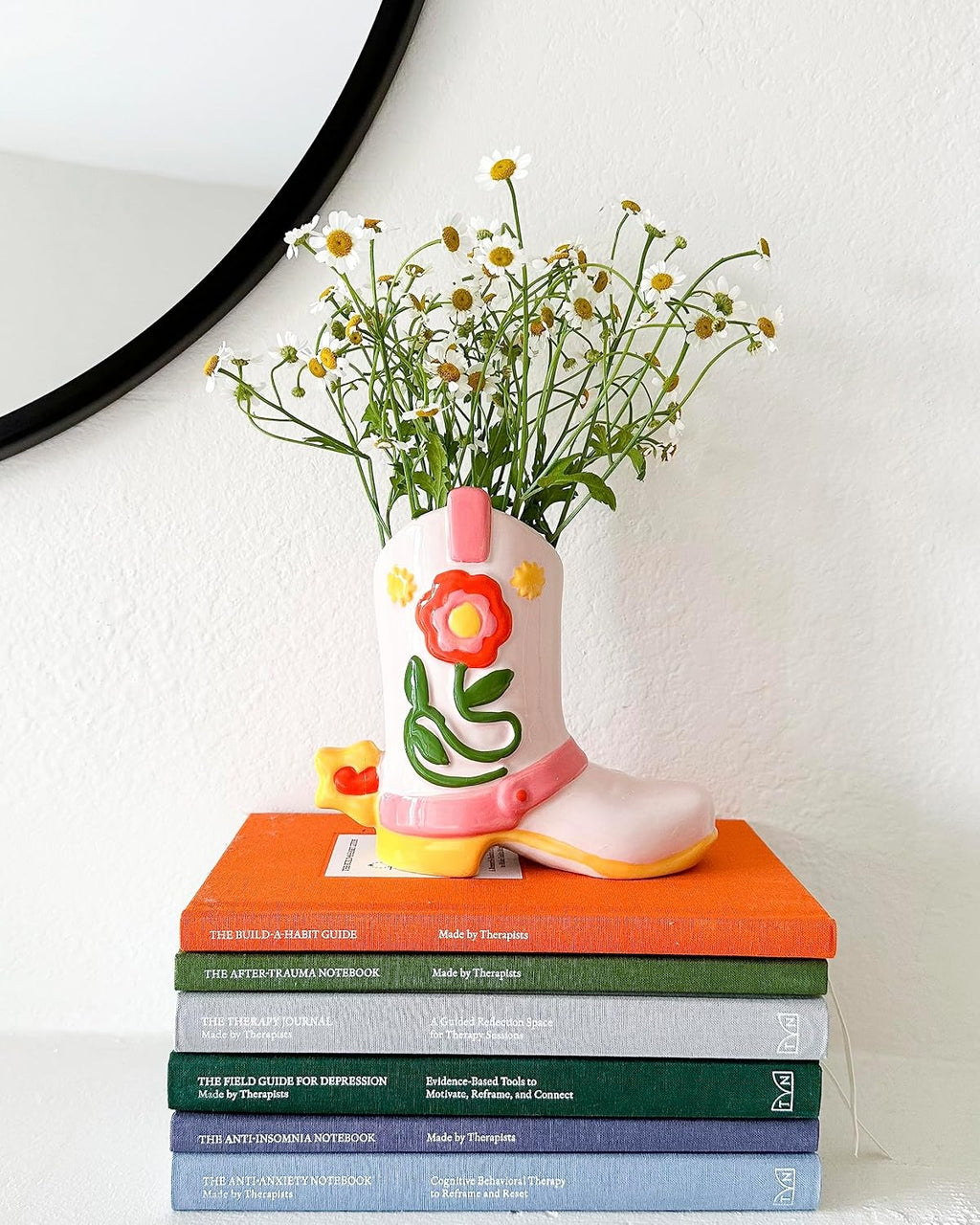 ban.do Small Ceramic Cowboy Boot Vase, Giddy Up | Cute Petite Cowgirl Boot, Colorful Ceramic Shelf Decor for Home or Office, Unique/Quirky/Funky/Fun Flower Vase or Pencil Cup