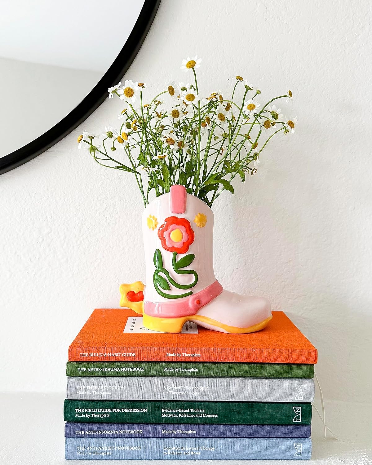 ban.do Small Ceramic Cowboy Boot Vase, Giddy Up | Cute Petite Cowgirl Boot, Colorful Ceramic Shelf Decor for Home or Office, Unique/Quirky/Funky/Fun Flower Vase or Pencil Cup