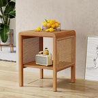 Aklaus Rattan Side Table Small End Table mid Century Living Room Wood Vintage Side Accent Table japandi Rattan Boho nightstand