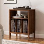 EYYTHUNG Record Player Stand with Vinyl Record Storage Holds up to 180 Albums, Large Turntable Stand Dispaly Shelf, Farmhouse Wood End Table for Bedroom, Living Room, Brown