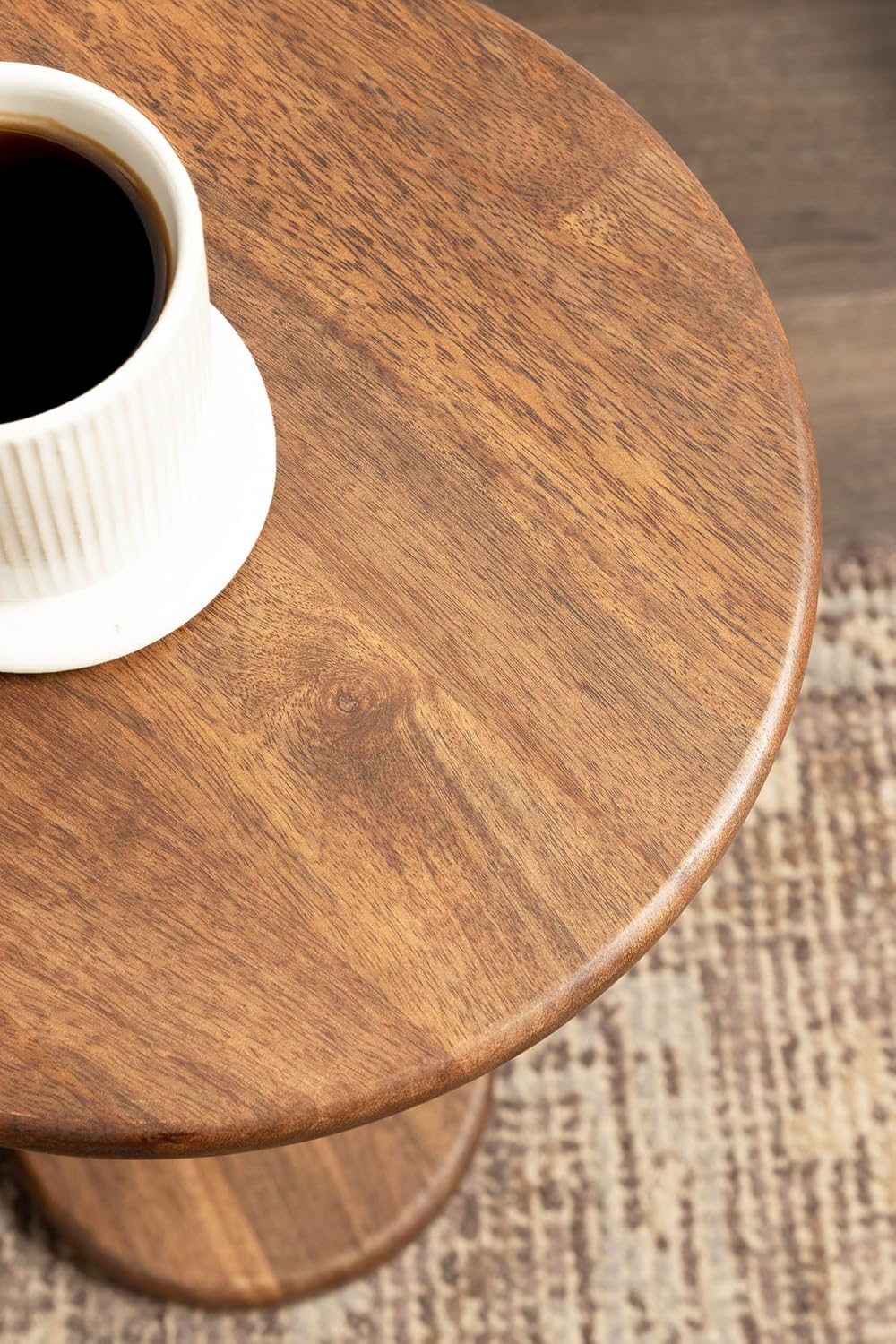 Kate and Laurel Macron Modern Mango Wood Round Side Table, 12 x 12 x 22, Walnut Brown, Transitional Wooden Pedestal Table for Use as Indoor Plant Stand or Useful Living Room End Table