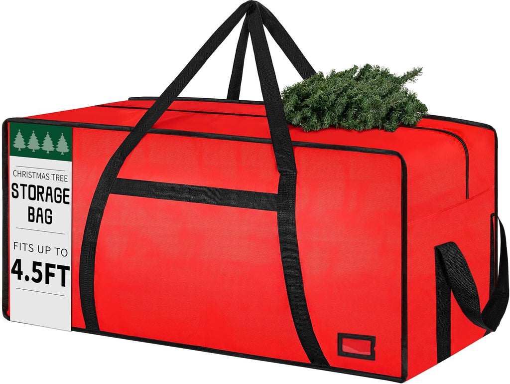 3FT/4FT/4.5 FT Christmas Tree Storage Bag, Heavy Duty Christmas Tree Bag with Reinforced Handles and Dual Zippers Wide Opening, Large Capacity fits for Artificial Christmas Tree, Red