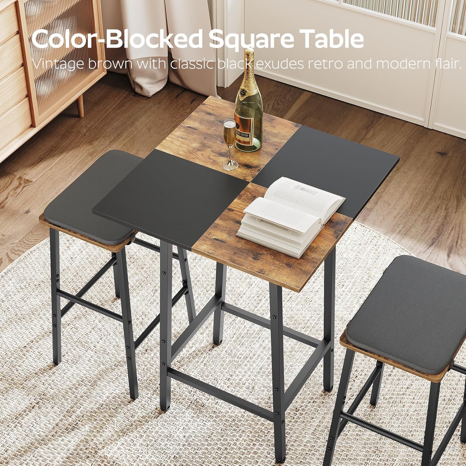 YATINEY Bar Table, Kitchen Dining Table, Bar Counter Height Table, Pub Color Matching Breakfast Table, for Dining Room, Tavern, Coffee Corner, Party, Rustic Brown and Black BT02BR