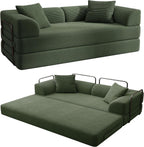 Cloud Boneless Couch Futon Sofa Bed, 5-in-1 Convertible Sofa Bed Pull Out Couch Sleeper Sofa Compressed Loveseat, 70" High-Density Sponge & Corduroy Fabric Futon Daybed for Living Room Bedroom(Green)