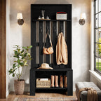 Tribesigns Hall Tree with Bench and Shoe Storage, Modern Entryway Bench with Coat Racks, 70.8" Tall Wooden Hall Tree Organizer with 4 Hooks for Mudroom, Hallway, Bedroom, Space-Saving, Black