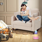 HOMREST Oversized Nursery Rocking Chair with USB Port, Wide Nursery Rocker with High Back and Side Pocket, Upholstered Double Rocker for Living Room, Bedroom, Nursery, Beige