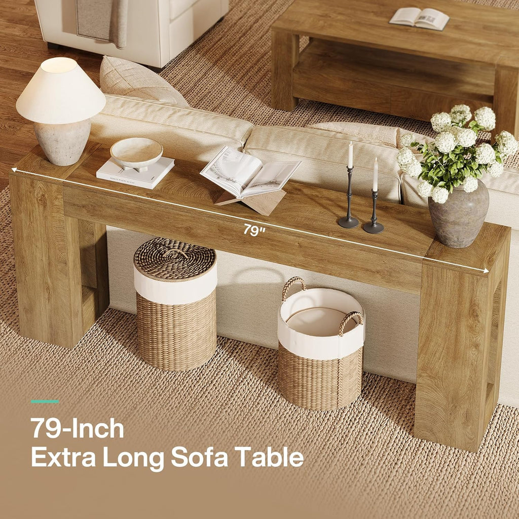 Tribesigns 79-Inch Extra Long Console Tables for Entryway, Farmhouse Narrow Sofa Table Behind Couch with Thick Legs, Wooden Entryway Accent Furniture for Living Room, Hallway, Foyer, Light Brown