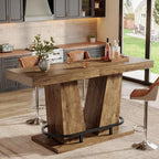 Tribesigns 62.99" Industrial Bar Table for 4-6, Rectangle Counter Height Pub Table with Metal Footrest, Home Bar Units for Pub, Bistro, Kitchen, Balcony, Dining Room, Living Room (Rustic Brown)
