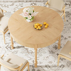 47'' Round Dining Table for 4-6, Modern Farmhouse Fluted Kitchen Table Dinner Table with 2 Storage Drawers, Wooden Circle Dining Tables with Solid Wood Legs for Home Dining Room Living Room, Natural