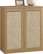 SICOTAS Rattan Sideboard Storage Cabinet - Boho Credenza Coffee Bar Cabinet with Doors & Adjustable Shelves, Large Farmhouse Buffet Console Table for Living Room, Kitchen, Entryway