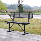 4FT Heavy Duty Metal Park Bench for Outside, Thermoplastic-Coated Weatherproof Outdoor Bench with Backrest & Portable Frame, Commercial Benches for Shopping Mall, Store, Park, Patio, Porch, Black