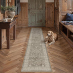 PureCozy 2x8 Washable Runner Rug for Hallway Kitchen Brown Gray Vintage Low Pile Carpet Non Slip Soft Distressed Indoor Floral Accent Retro Long Rug for Laundry Entryway Bathroom Bedroom Living Room