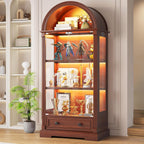 Dystler Curio Cabinet with Glass Doors, 72" Tall Arched Display Cabinet with Human Sensor Lights, 4-Tier Display Case for Collectibles Bookcase Living Room, Walnut