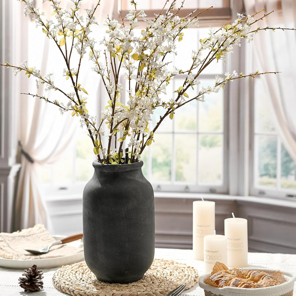 SIDUCAL Rustic Farmhouse Flower Vase | 9.5 Inch Large Ceramic Vase | Pampas Grass | Modern Farmhouse Decor for Home Decor, Table, Living Room Decoration, Shelf Decor, Mantel, Black