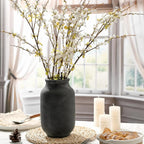 SIDUCAL Rustic Farmhouse Flower Vase | 9.5 Inch Large Ceramic Vase | Pampas Grass | Modern Farmhouse Decor for Home Decor, Table, Living Room Decoration, Shelf Decor, Mantel, Black