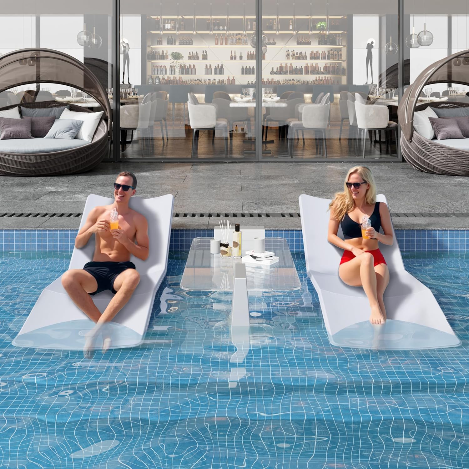 in Pool Lounge Chairs, Pool Lounge Chairs, Use in Pools with Shelves Up to 9 Inches Deep, Weather-Resistant Design,Tanning Chairs for Sun Shelves, Poolside & Beach Lounge for Outdoor Relaxation (4)