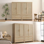 SICOTAS 71 inch Rattan Wardrobe Closet : Armoire Wardrobe with Drawers | Farmhouse Boho Storage Cabinet with Hanging Rod, Large-Capacity Deep Armoire Clothes Organizer for Bedroom, Cloak Room