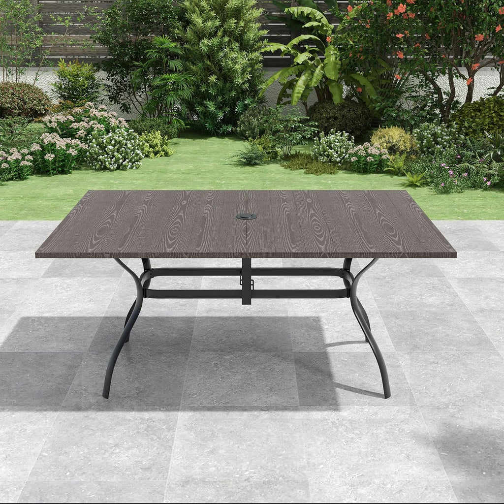 Patio Dining Table for 6,Large Rectangle Outdoor Table with Adjustable Umbrella Hole,63"x 38"x 28",Brown
