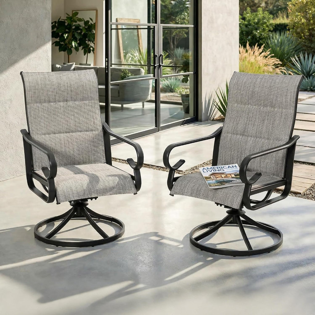 NUU GARDEN Patio Swivel Dining Chairs Set of 2, Outdoor Swivel Rocker Chairs with High Back Textilene Seat and Powder Coated Frame, for Lawn Porch Garden, Light Gray