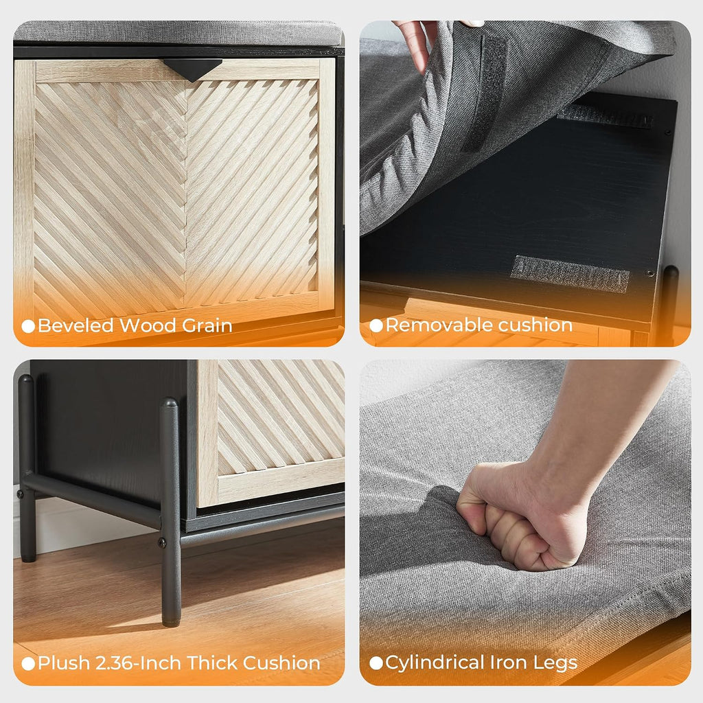 Shoe Storage Bench with 2 Flip Drawers, Shoe Organizer Cabinet Benches with Cushion Shoe Rack for Front Door Entrance Entryway Living Room(Oak&Black)