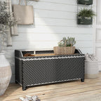 Greemotion Azur Beach Aluminum and All-Weather Wicker 41 in. Wide Storage Bench for Garden, Backyard, Patio, Pool Area, Porch, Black and White