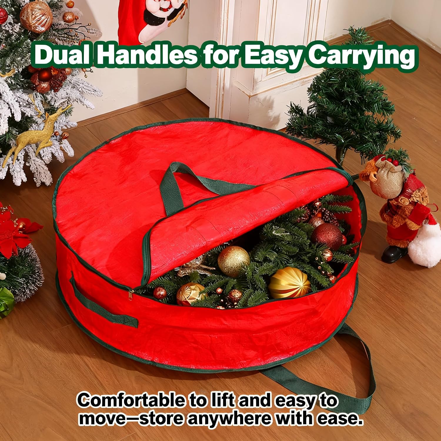 2 Pack 30" Wreath Storage Bags, Heavy Duty Christmas Wreath Organizer with Zipper & Handles, Large Holiday Storage for Wreaths, Garland & Greenery