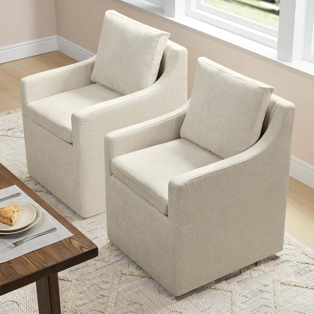 KISLOT Upholstered Dining Chairs Set of 4, Washable Cover Modren Deskchair with 4 Casters & Hidden Storage for Dining Room, Living Room, Home Office, Beige, 4 Box