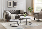 Modern Nesting Coffee Table Set of 2 for Living Room, Office, Balcony, Mid Century Round Wood Accent Coffee MDF Faux Marble Tabletop w/Black Color Frame, Gift for Thanksgiving Christmas -White