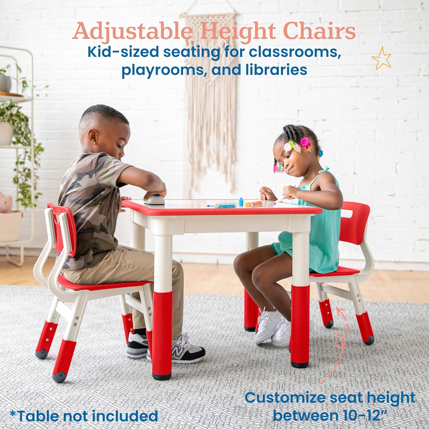 ECR4Kids Classroom Adjustable Chair, Flexible Seating, Red, 2-Pack