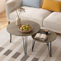 Small Round Nesting Coffee Table Set of 2 for Living Room, 27.56 inch Wood Modern Stacking Circle Coffee Table Side Table End Table with Metal Frame for Bedroom（Brown