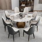 59.05" Round Marble Dining Table with Metal Base, Artificial Marble for 6-8 People, Dining Room/Living Room Kitchen Dining Table