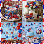 4th of July Star Rattan Balls 27Pcs Patriotic Wicker Stars Red Blue White Wicker Ball 4th of July Vase Filler for Independence Day Home Decor DIY Vase Bowl Filler Ornament Table Decors