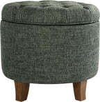 Homepop Home Decor | Upholstered Round Tufted Foot Rest Ottoman | Ottoman with Storage for Living Room & Bedroom | Decorative Home Furniture, Green Clover Fabric