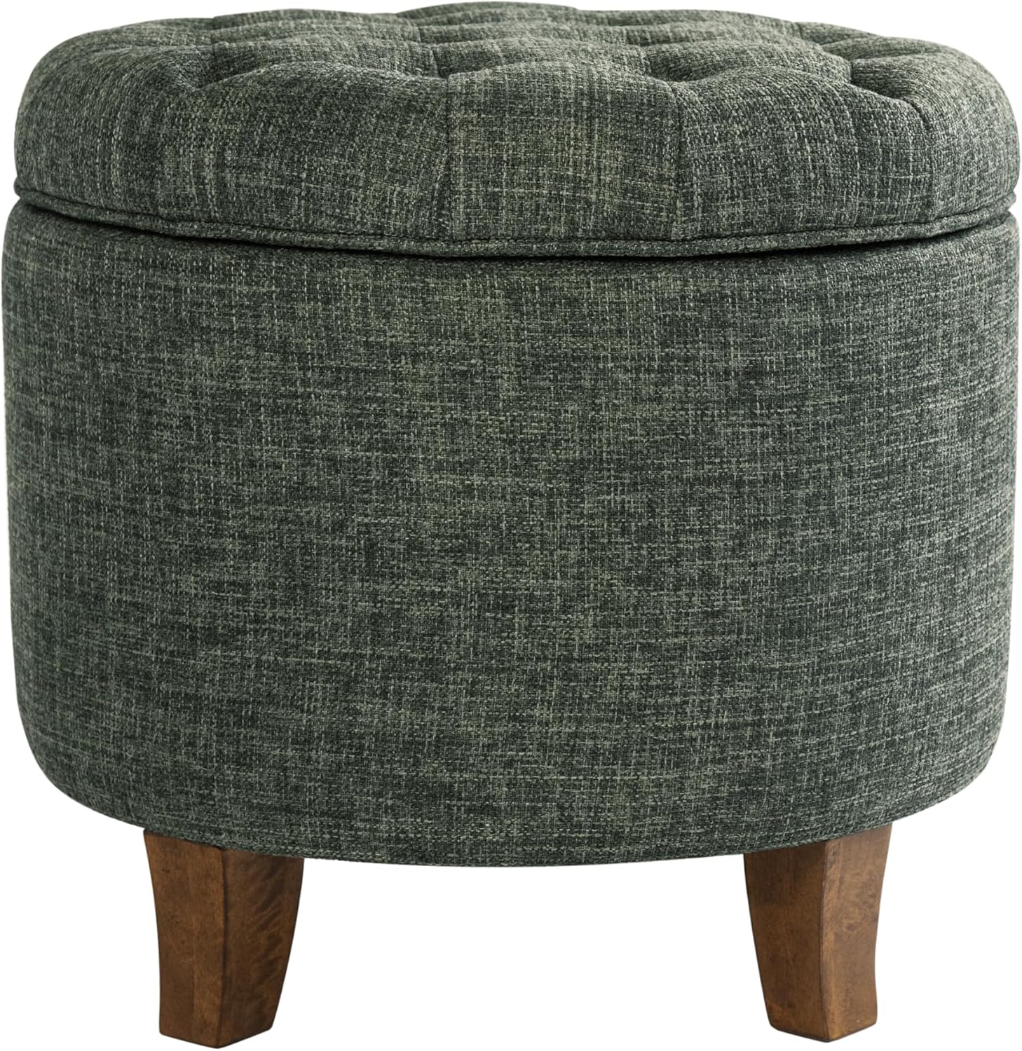 Homepop Home Decor | Upholstered Round Tufted Foot Rest Ottoman | Ottoman with Storage for Living Room & Bedroom | Decorative Home Furniture, Green Clover Fabric