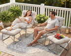 NICESOUL 2-Piece Outdoor Lounge Chair and Ottoman Set, Comfy Patio Lounge Chairs with Reclined Backs and Armrests, Heavy-Duty Reading Chairs with Cushions for Porch, Balcony, Backyard, Beige
