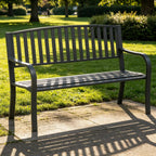 SHGJ&SOFT 50'' Outdoor Bench, Garden Bench, Outdoor Metal Frame Patio Park Bench with Backrest and Armrests,for Porch, Lawn,Garden,Yard (BK-08)