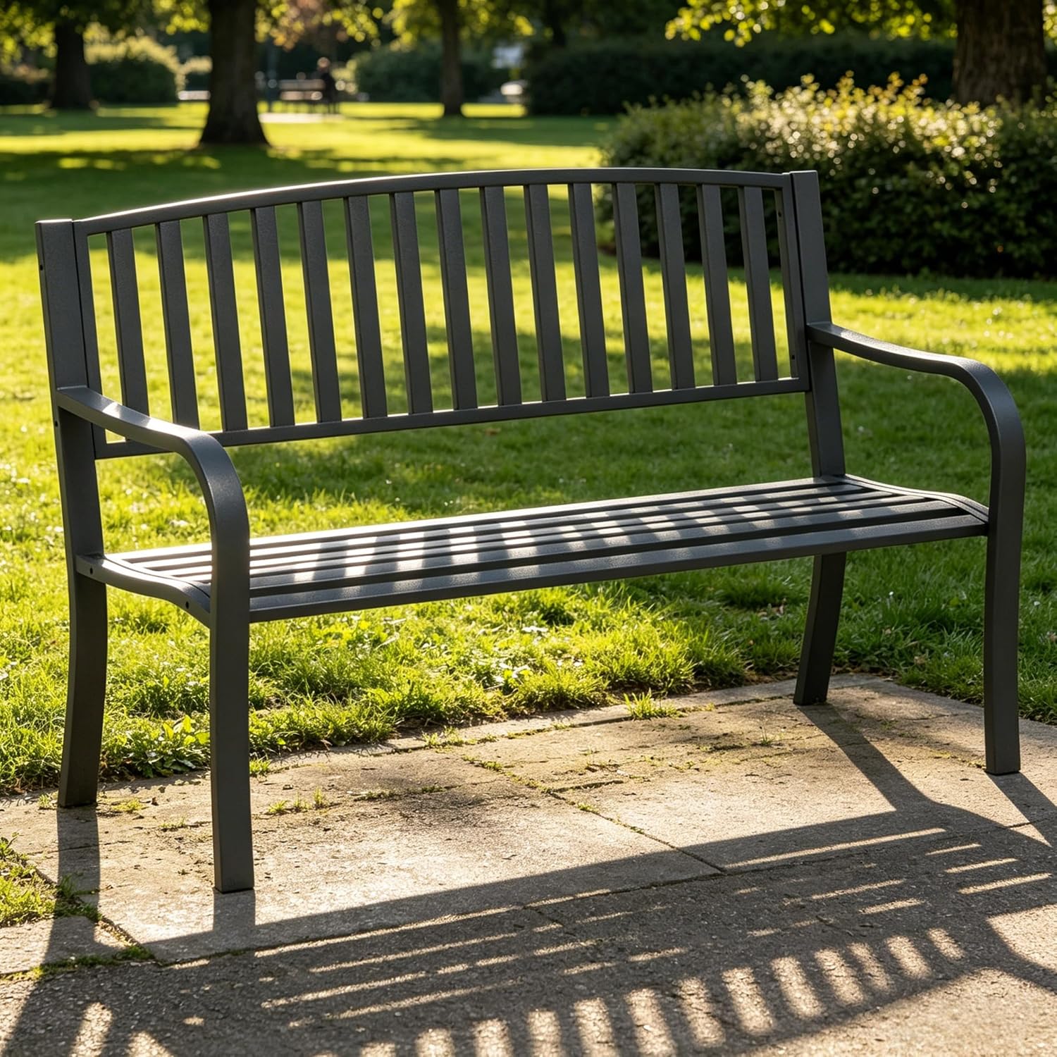 SHGJ&SOFT 50'' Outdoor Bench, Garden Bench, Outdoor Metal Frame Patio Park Bench with Backrest and Armrests,for Porch, Lawn,Garden,Yard (BK-08)