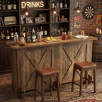 Tribesigns 63" Wooden Bar Table, Farmhouse Home Bar Unit with 2-Tier Storage Shelves and Metal Footrest, Small Bar Cabinet for Kitchen, Dining Room, Bistro (Brown)