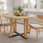 48" Small Round Dining Table with Wood Legs and Metal Cross Base, Natural Ash Solid Wood Kitchen Dinner Table for 2-4 Person, Easy Assembly, Without Chairs