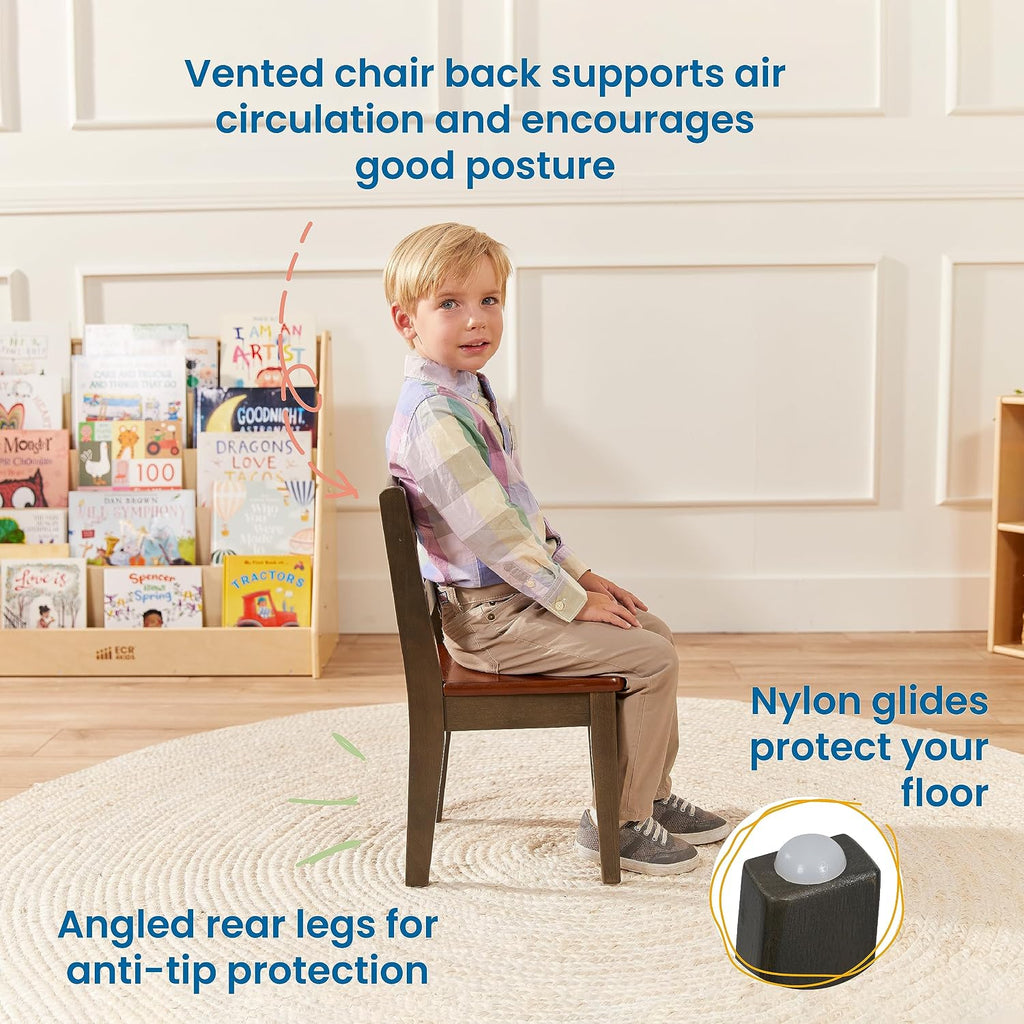 ECR4Kids Hideaway Chair, Kids Furniture, Dark Walnut/Grey Wash, 2-Pack