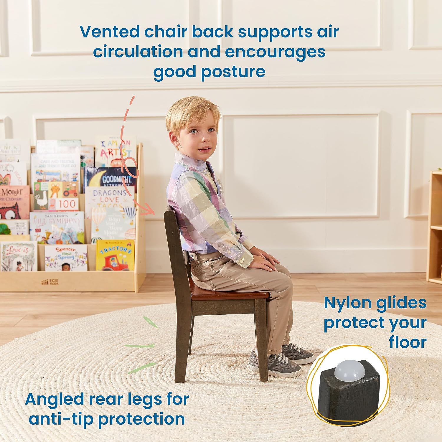 ECR4Kids Hideaway Chair, Kids Furniture, Dark Walnut/Grey Wash, 2-Pack