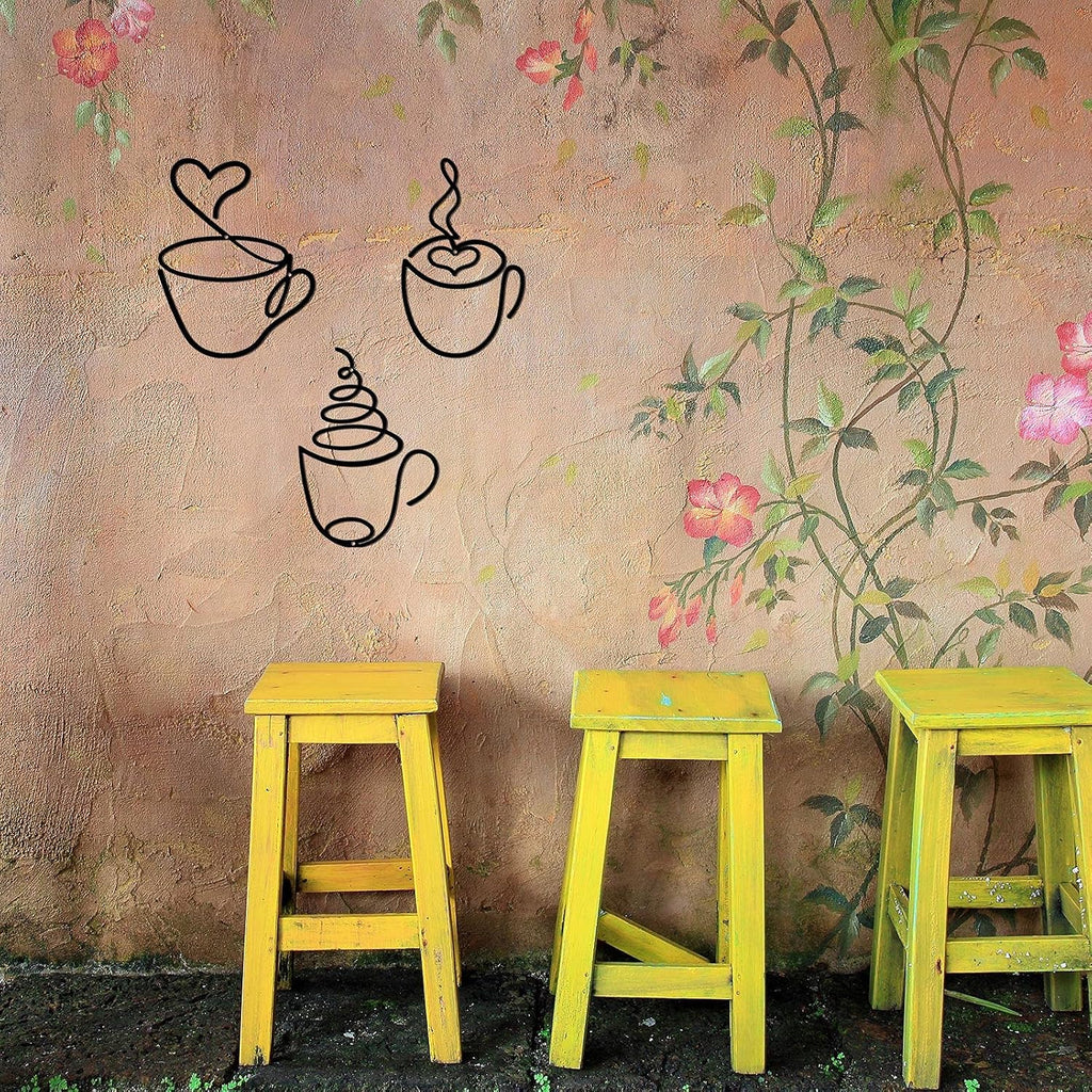 Ferraycle 3 Pieces Coffee Cup Metal Wall Art Wire Coffee Bar Hanging Decor Cafe Themed Vintage Rustic Metal Sign for Kitchen Restaurant Shop Home Office Accessories