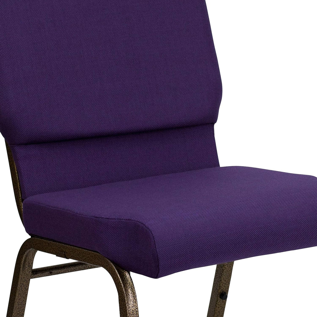 EMMA + OLIVER Stacking Auditorium Chair with 19" Seat - Royal Purple Fabric/Gold Vein Frame