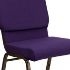 EMMA + OLIVER Stacking Auditorium Chair with 19" Seat - Royal Purple Fabric/Gold Vein Frame